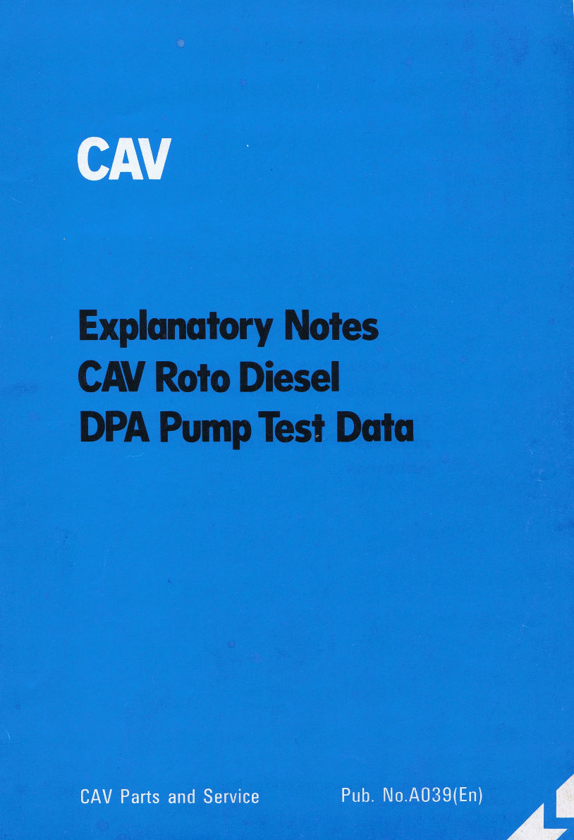 Cav Rotodiesel DPA Pumps Service Test Data preview img 1