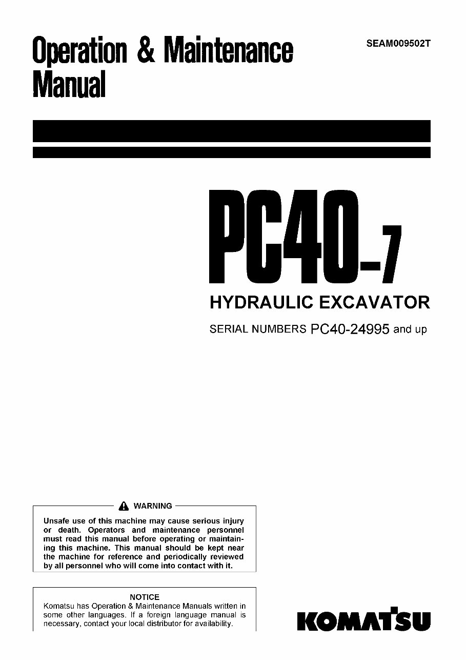 KOMATSU PC40-7 Excavator Operation & Maintenance Manual preview img 1