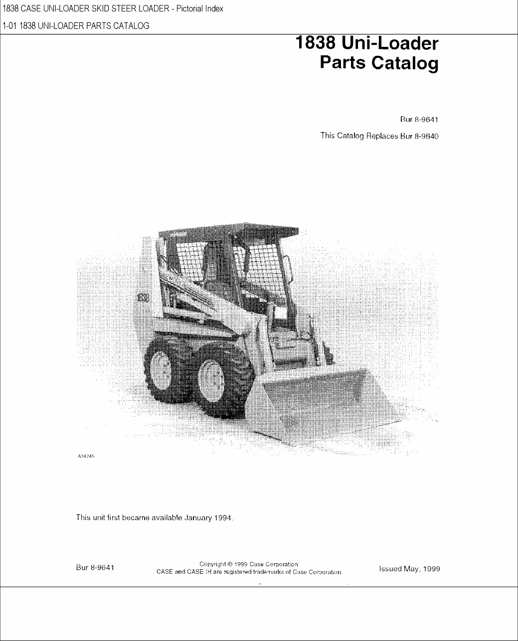 CASE 1838 Skid Steer Loader Parts Catalog Manual preview img 1