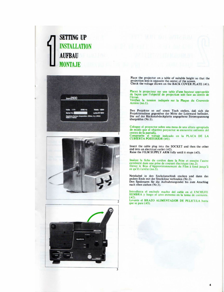 KEYSTONE ZOOM 2500 DUAL 8 PROJECTOR Manual preview img 5