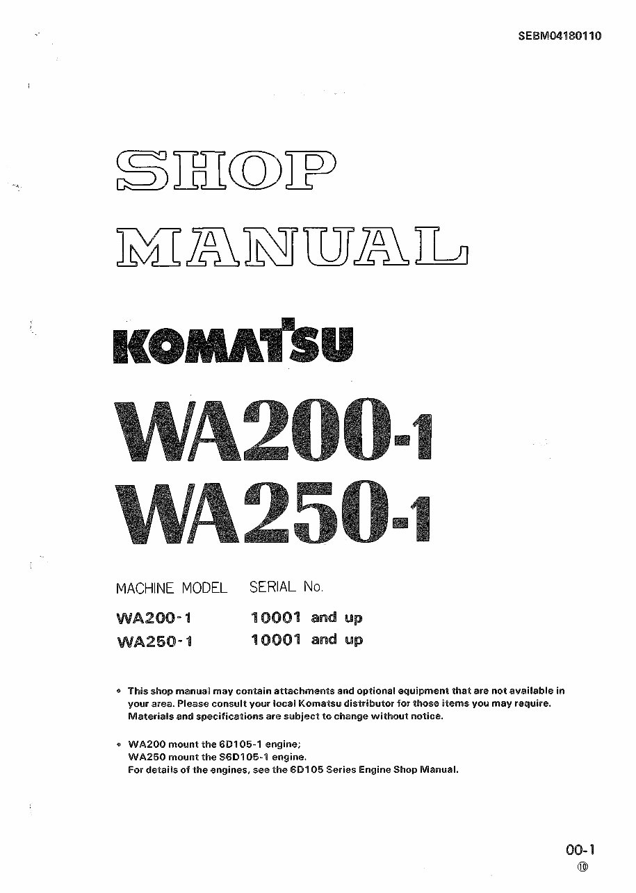 Komatsu WA200-1/WA250-1 Wheel Loaders OEM Service & Repair Manual preview img 1