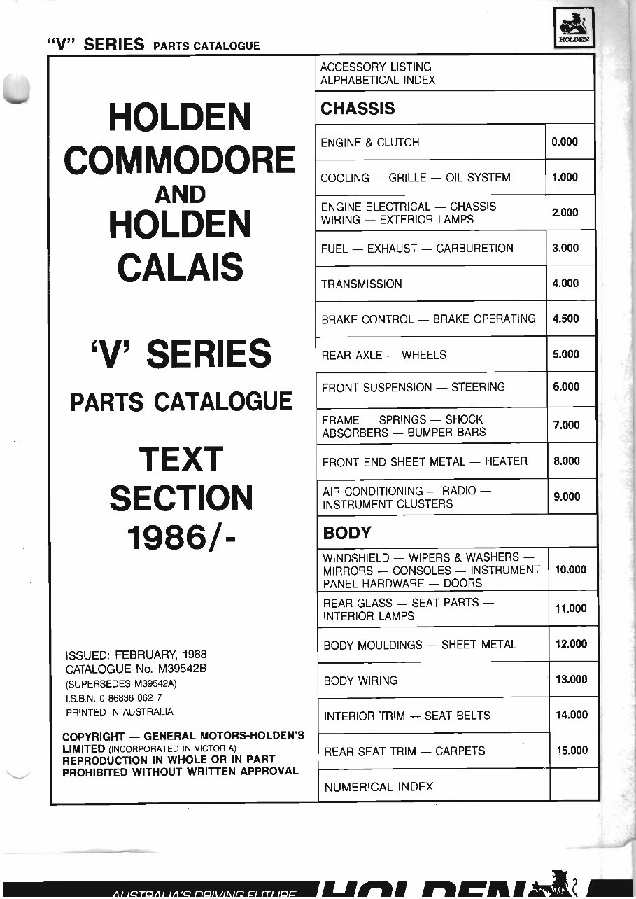 HOLDEN COMMODORE CALAIS VL Parts BOOK HDT WALKINSHAW preview img 2