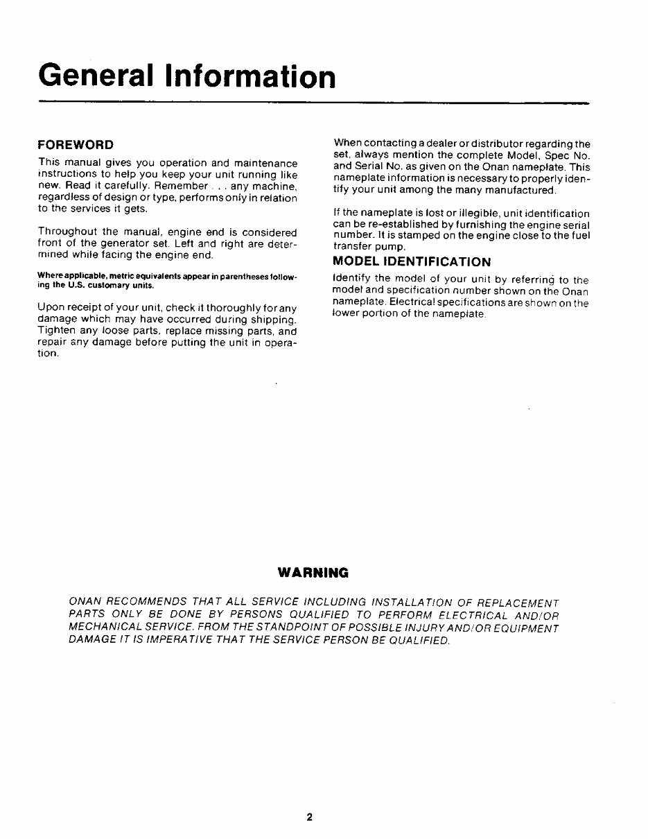 Onan MDJF Parts Catalog, Operators & Service Repair Manual -6- Manuals * preview img 4