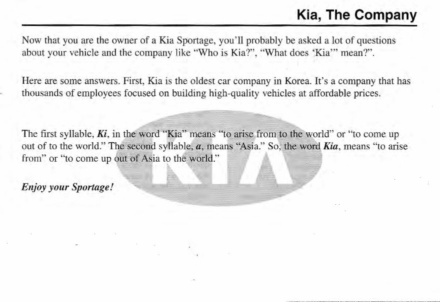 2001 KIA Sportage Owners Manual preview img 2
