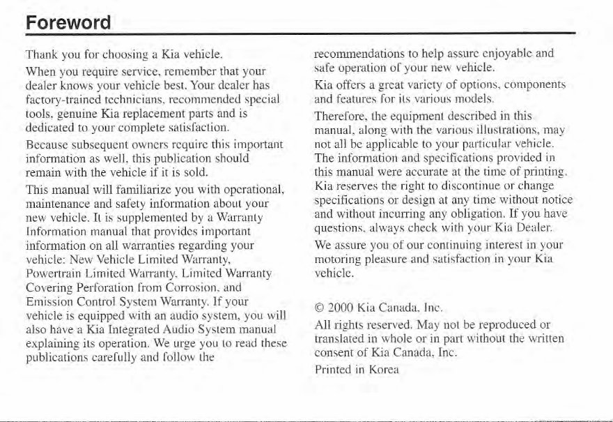 2001 KIA Sportage Owners Manual preview img 4