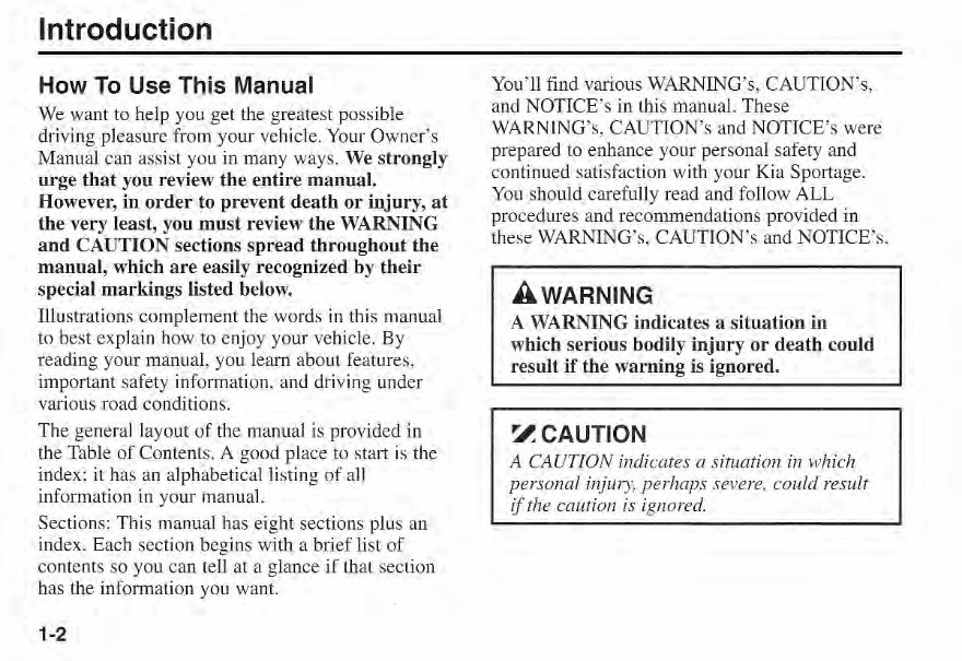 2001 KIA Sportage Owners Manual preview img 6