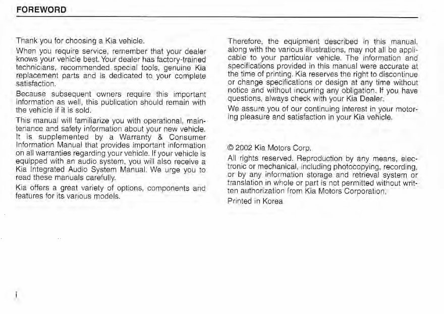 2003 Kia Sorento Owners Manual preview img 3