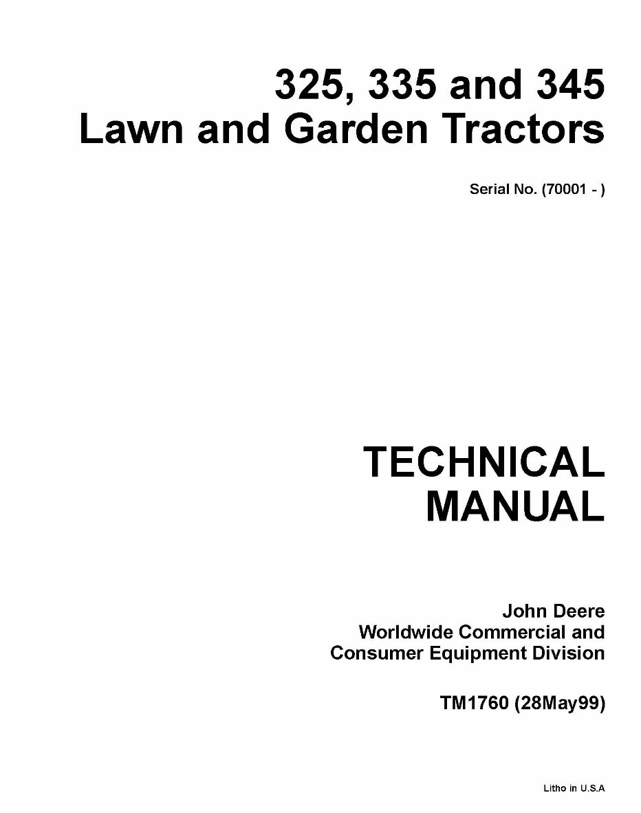 John Deere 325, 335, 345 Lawn and Garden Tractors Service & Repair Manual preview img 1