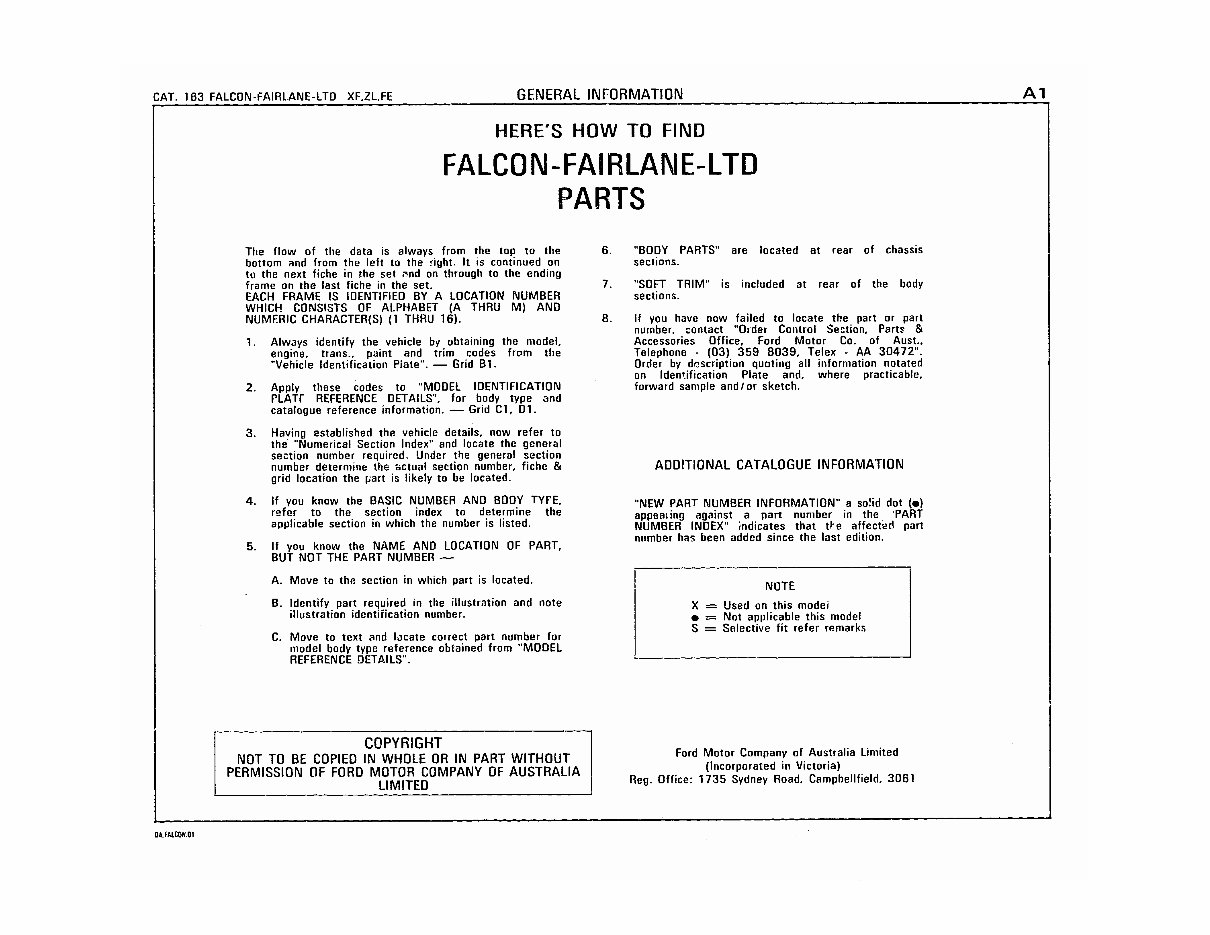 19841987 Ford Falcon XF, Fairlane ZL LTD FE Parts Catalogue