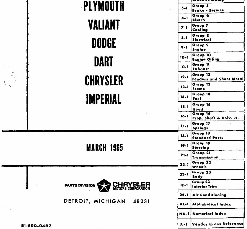 1964 Dodge/Chrysler/Plymouth/Imperial Parts Catalog 330/440/Custom 880/Dart/Dart 270/Dart GT/Polara/Polara 500/Valiant 100 200/S preview img 1