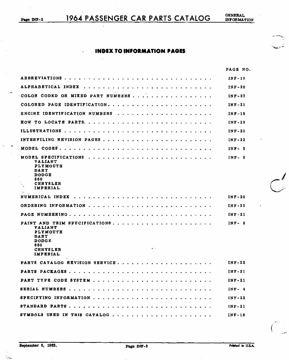 1964 Dodge/Chrysler/Plymouth/Imperial Parts Catalog 330/440/Custom 880/Dart/Dart 270/Dart GT/Polara/Polara 500/Valiant 100 200/S preview img 2