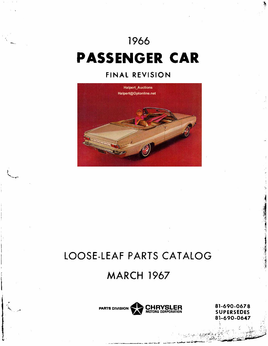 1966 Dodge / Chrysler / Plymouth / Imperial / Valiant 100 200 / Signet / Barracuda / Belvedere I II / Satellite / Fury I II II Sport Parts Catalog preview img 1