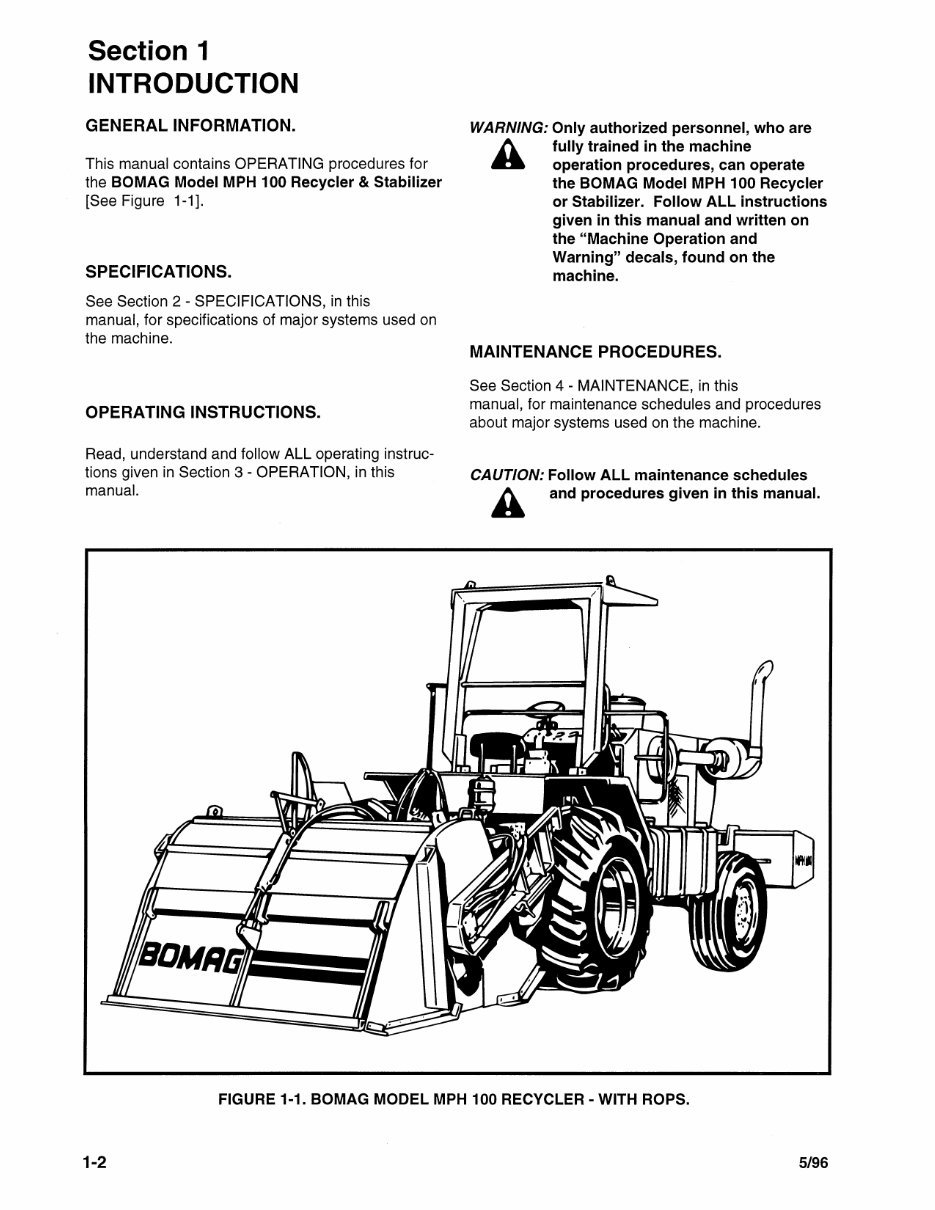 Bomag MPH 100 Soil Stabilizer Asphalt Recycler Operating & Maintenance Manual preview img 10