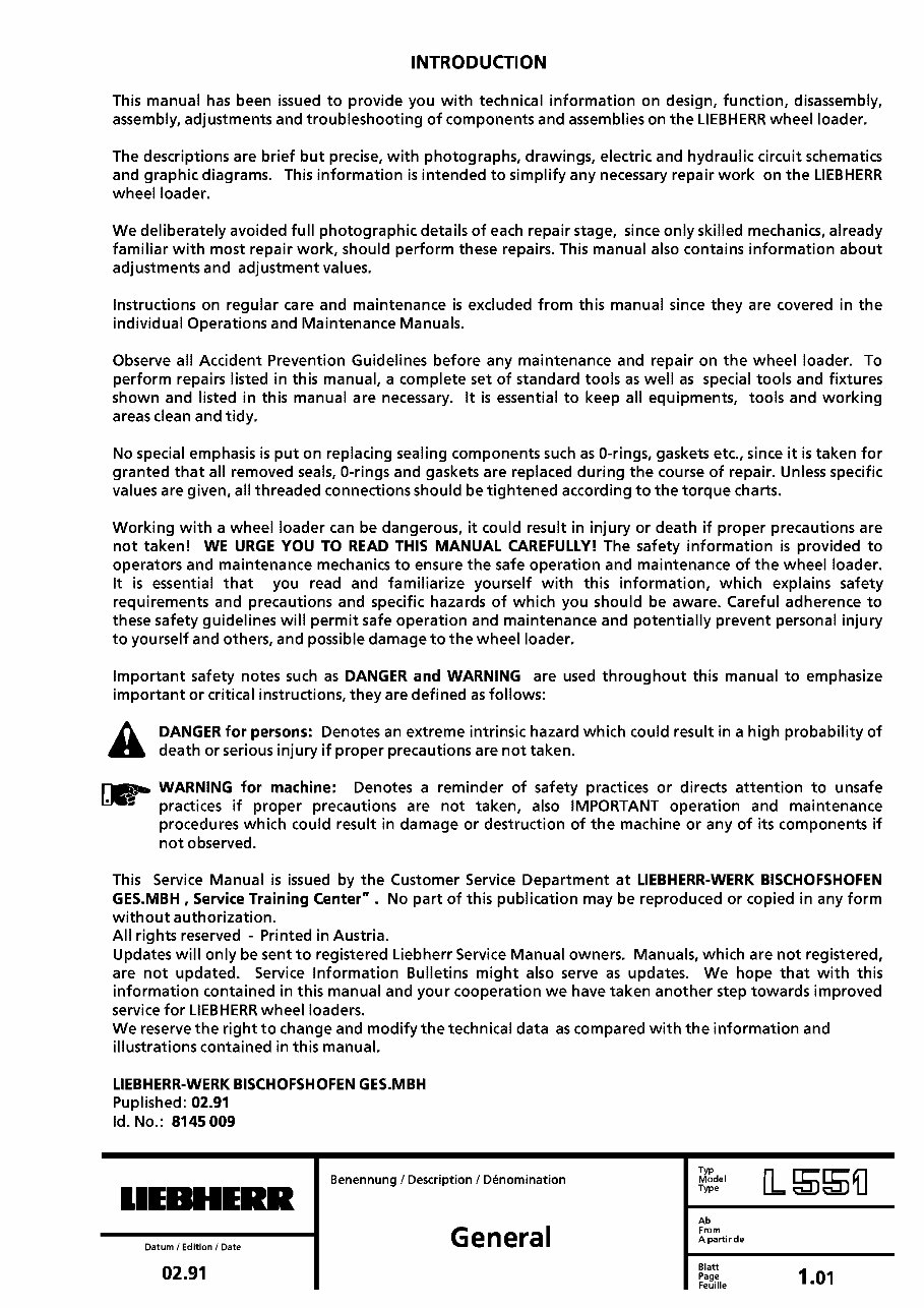 Liebherr L551 - 274 Wheel loader Service Repair Workshop Manual preview img 5