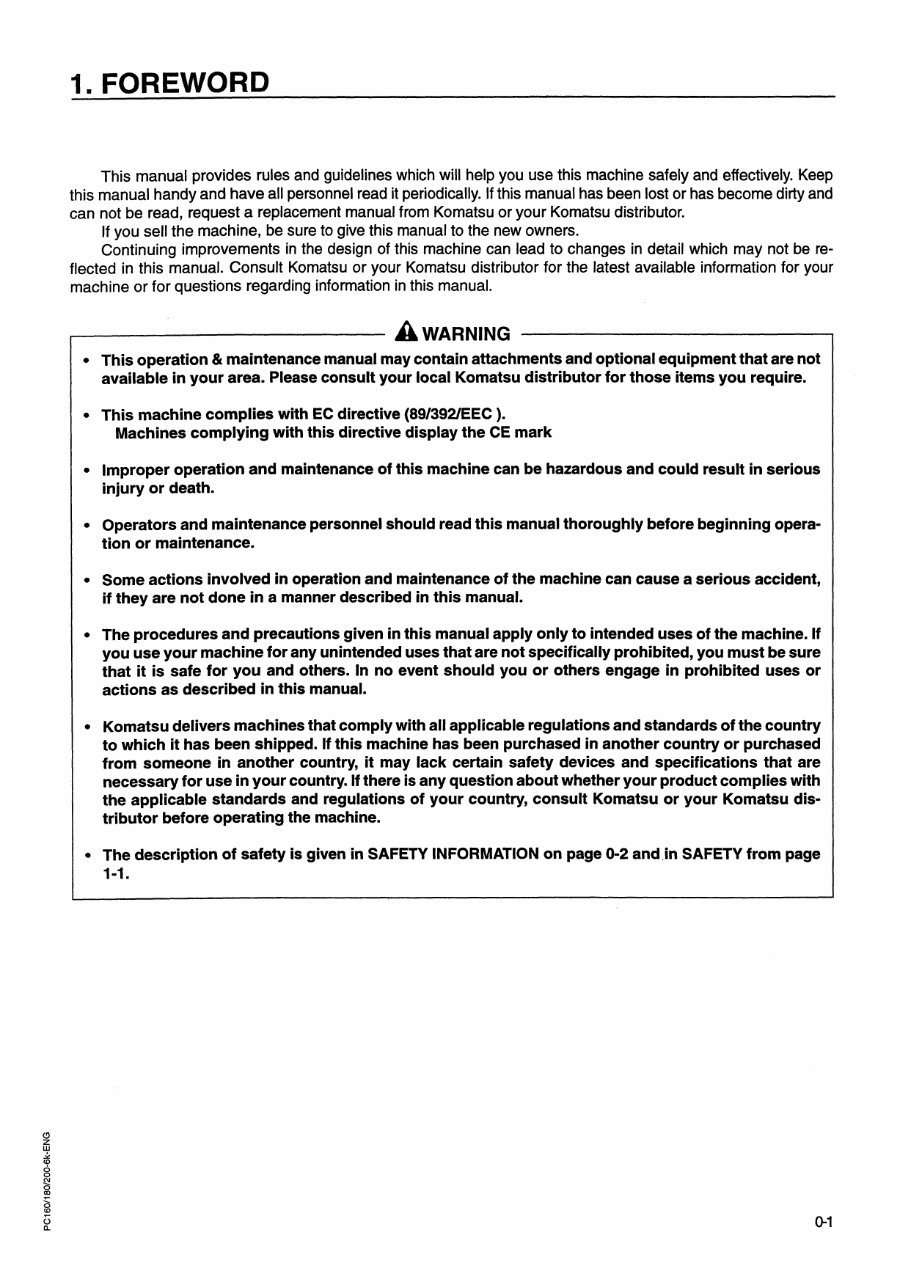 KOMATSU PC160-6K Operation & Maintenance Manual preview img 3