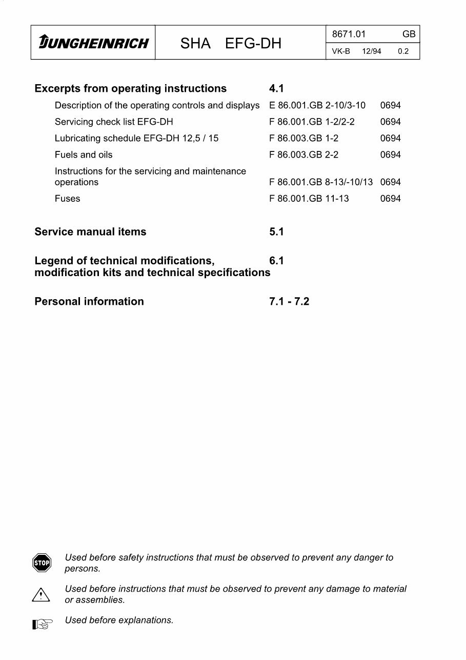 08.1994-07.1996 Jungheinrich Electric Forklift Truck EFG-DH Series: 12.5, 15A Service & Repair Manual preview img 2
