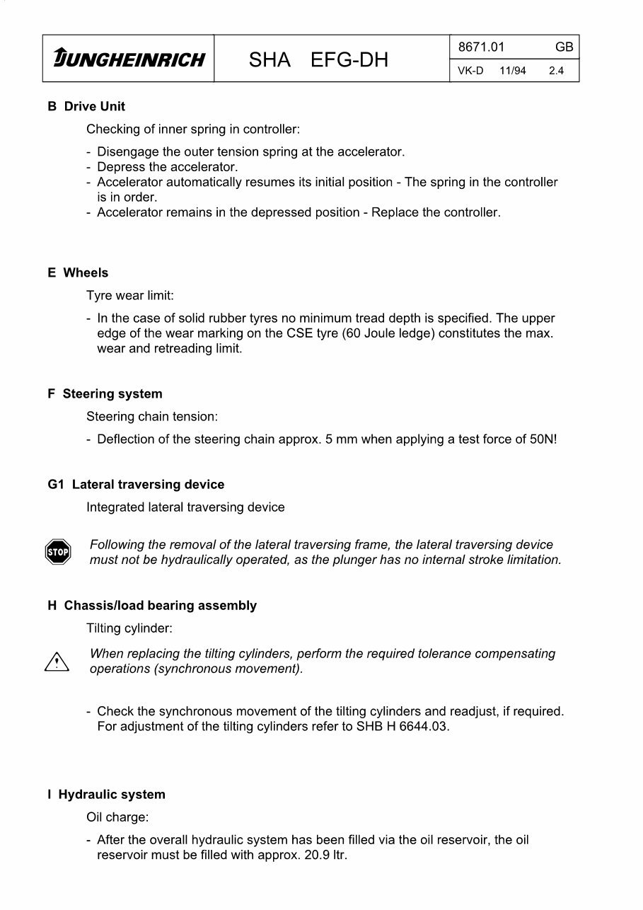 08.1994-07.1996 Jungheinrich Electric Forklift Truck EFG-DH Series: 12.5, 15A Service & Repair Manual preview img 9