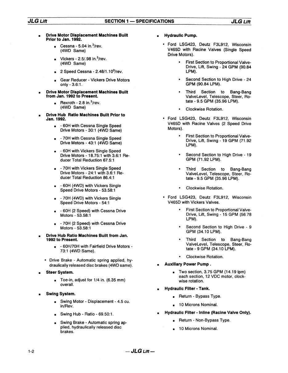 JLG Boom Lifts 60H,70H ANSI* Factory Service / Repair/ Workshop Manual ! (P/N: 3120630) | Online Manuals preview img 8