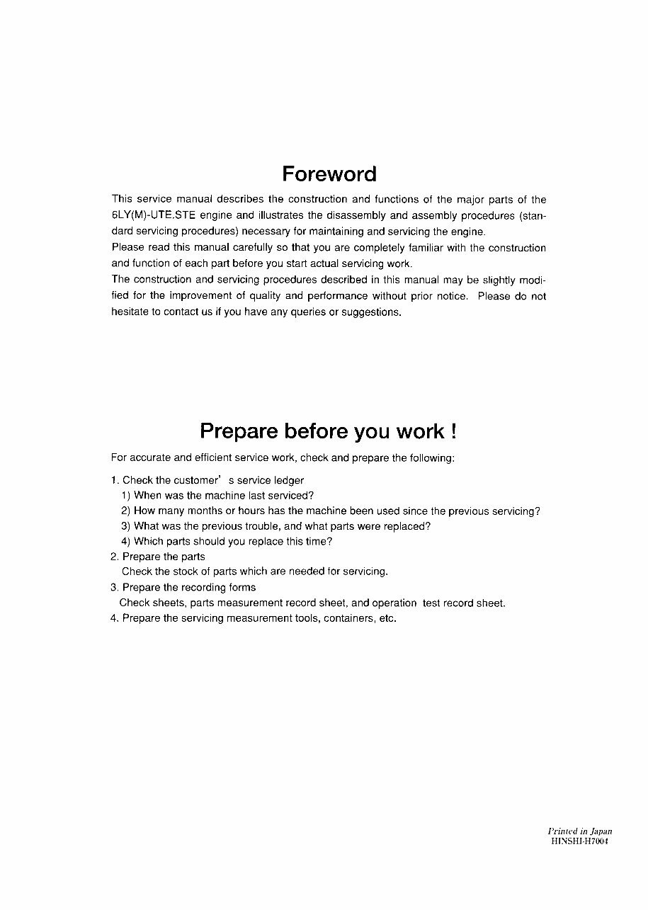 YANMAR 6LY Series Marine Diesel Workshop Service Manual preview img 3