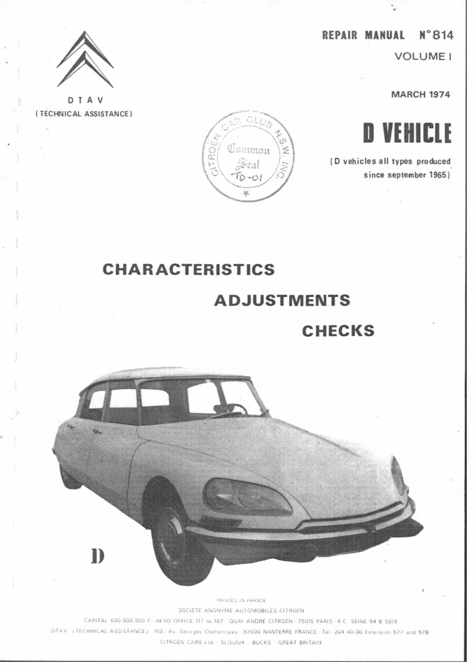 1965-1975 Citroen D Models Service & Repair Manual preview img 1