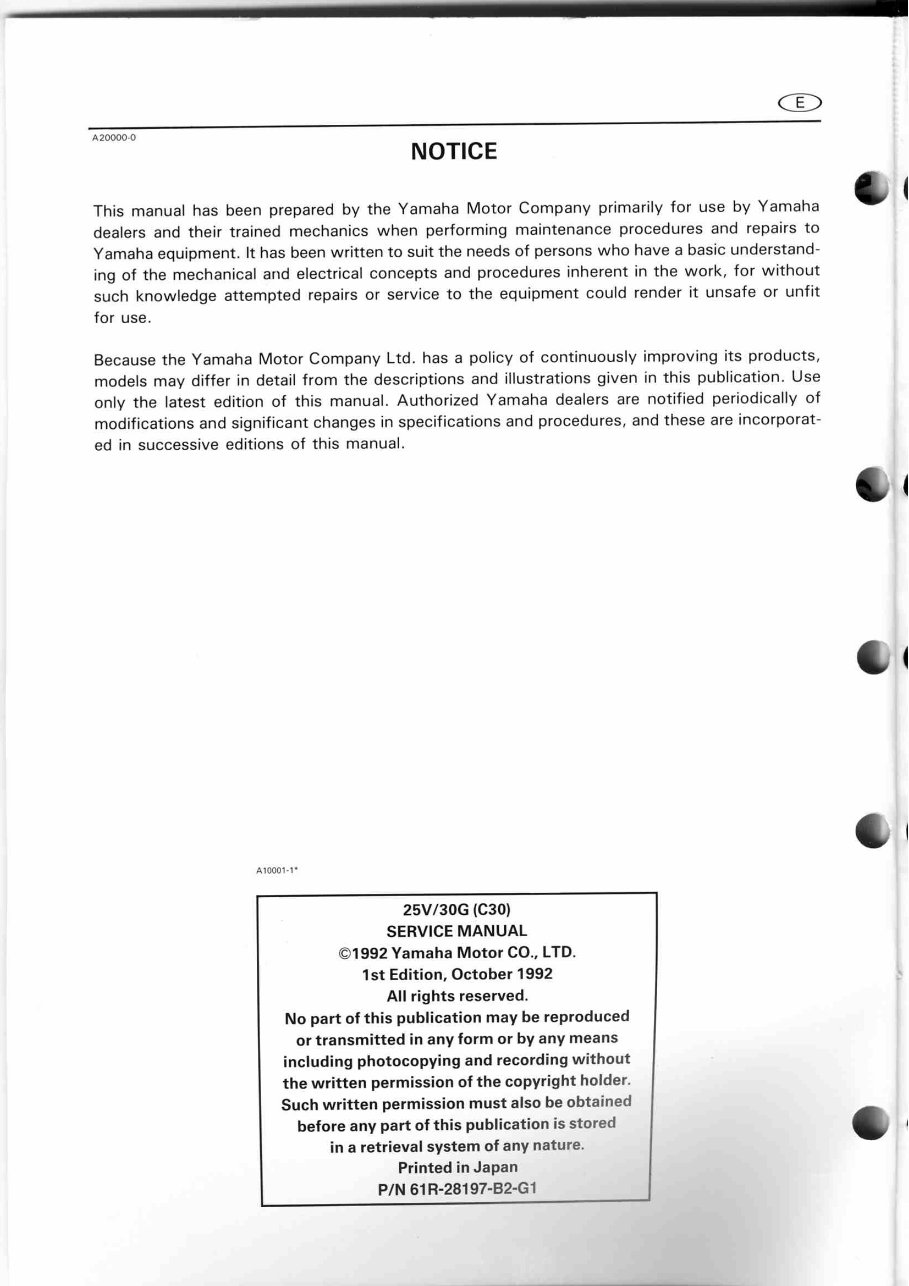 Yamaha Marine Outboard 25V / 30G (C30) Service Repair Manual preview img 2