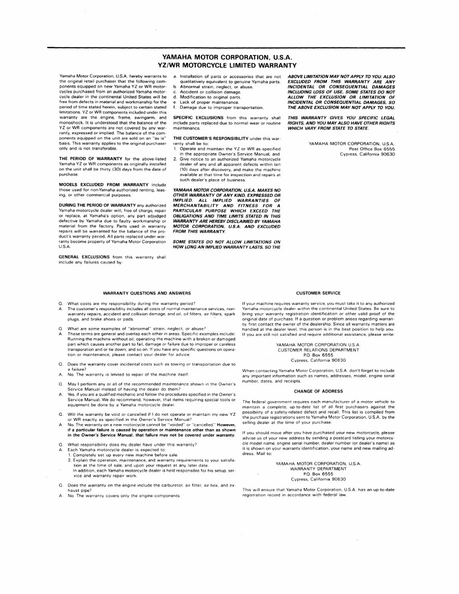 YAMAHA YZ125 Full Service & Repair Manual 1992-1993 preview img 4