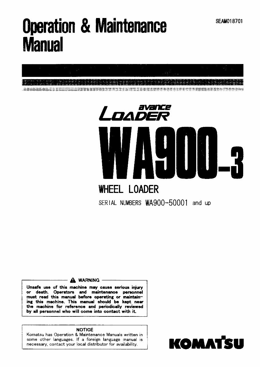 KOMATSU WA900-1 Wheel Loader Service Repair Manual + Operation & Maintenance Manual preview img 1