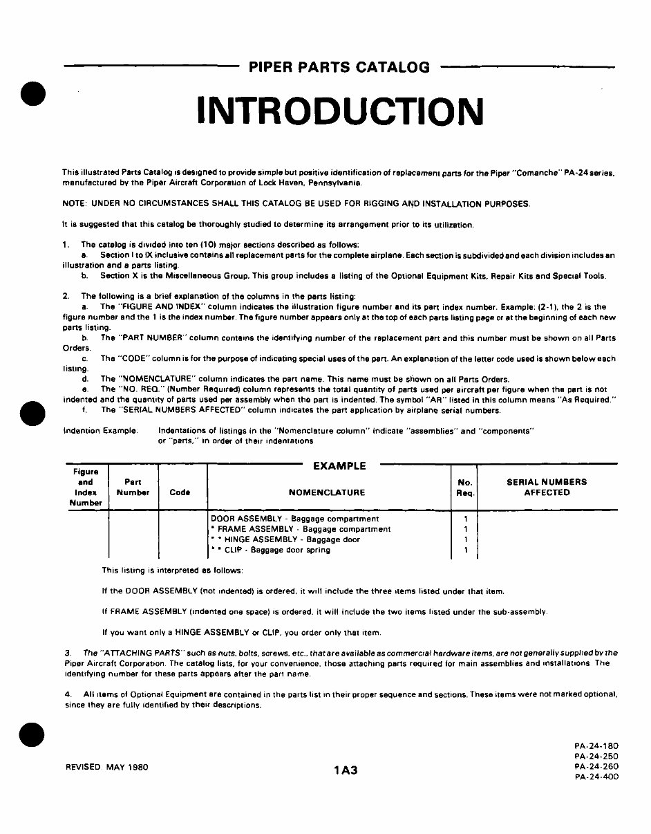 Piper Comanche PA-24 Service Manual & Parts Catalog PA-24-180, PA-24-250, PA-24-260, PA-24-400 - preview img 3