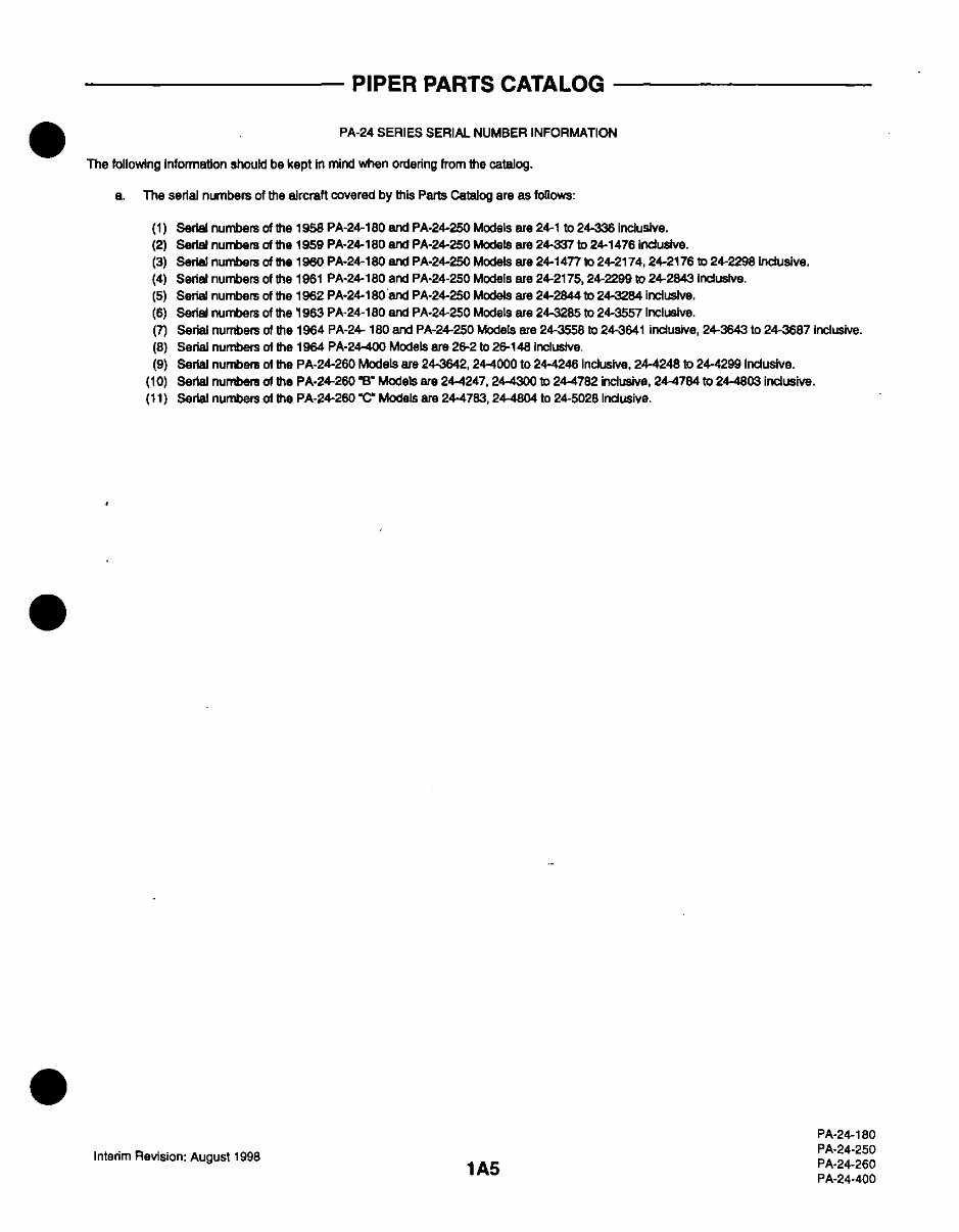 Piper Comanche PA-24 Service Manual & Parts Catalog PA-24-180, PA-24-250, PA-24-260, PA-24-400 - preview img 5