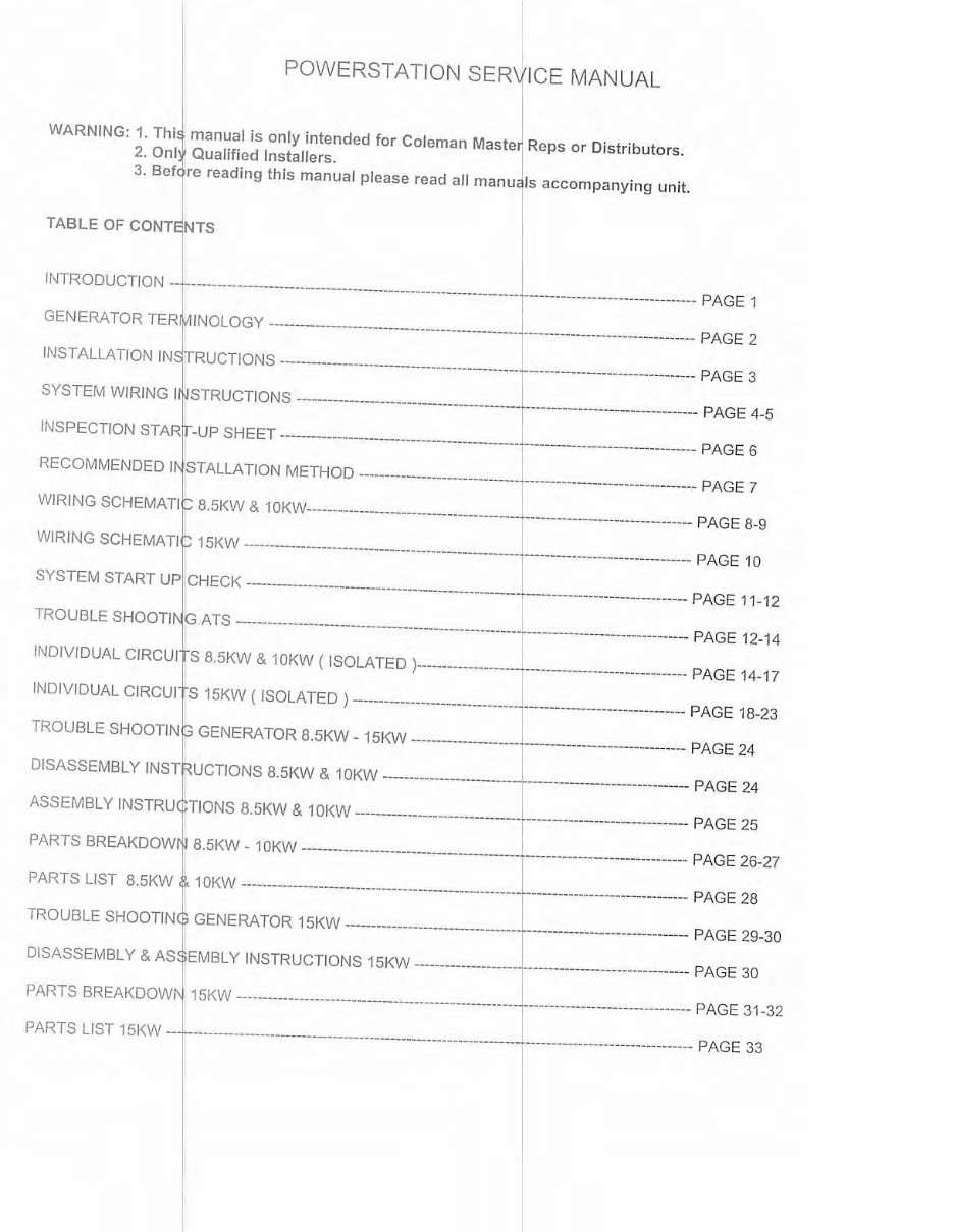 COLEMAN POWER STATION Electric Generator Service Manual preview img 2