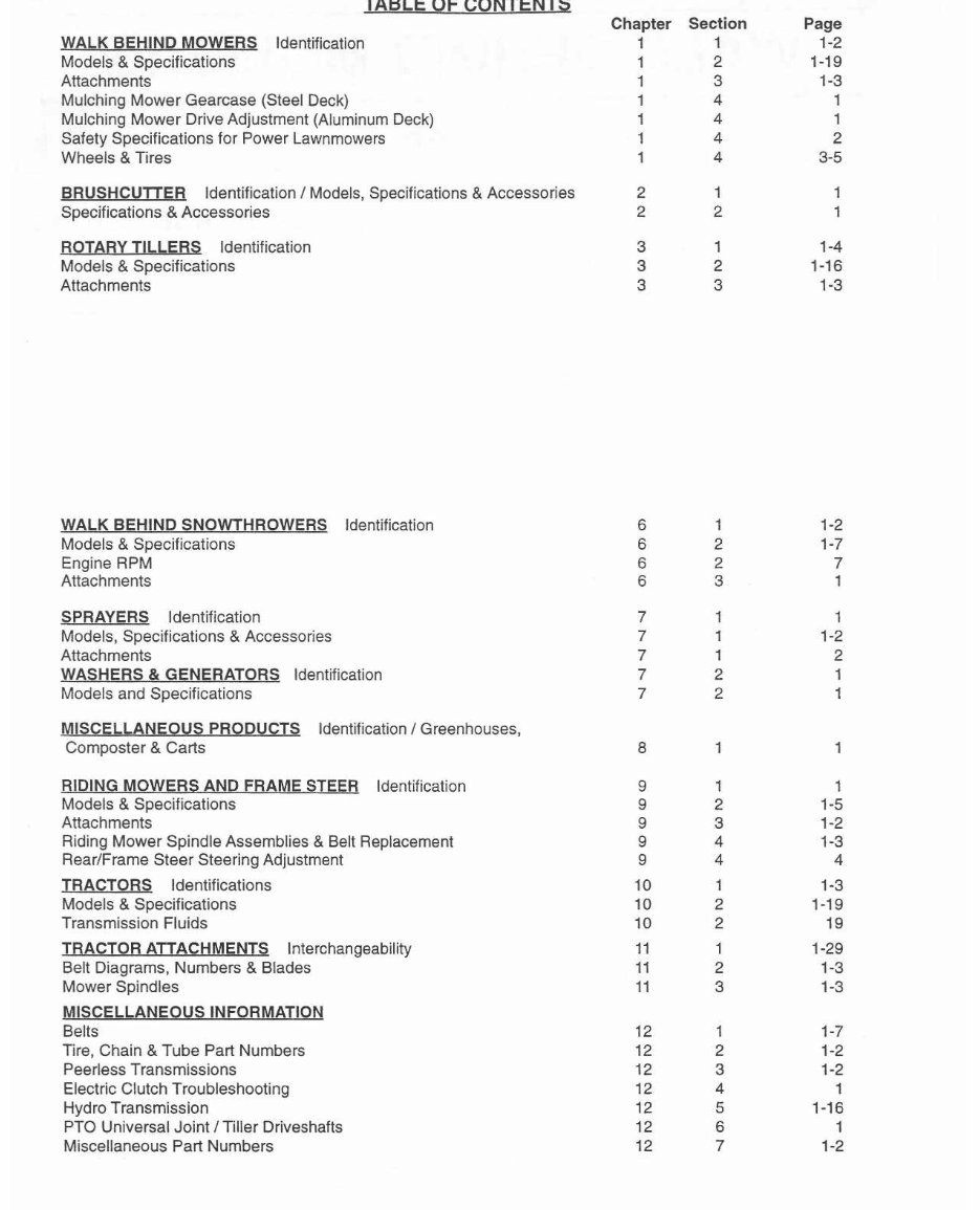 Troy-Bilt Tractors / Mowers / Tillers & Misc. Master Service Manual preview img 2