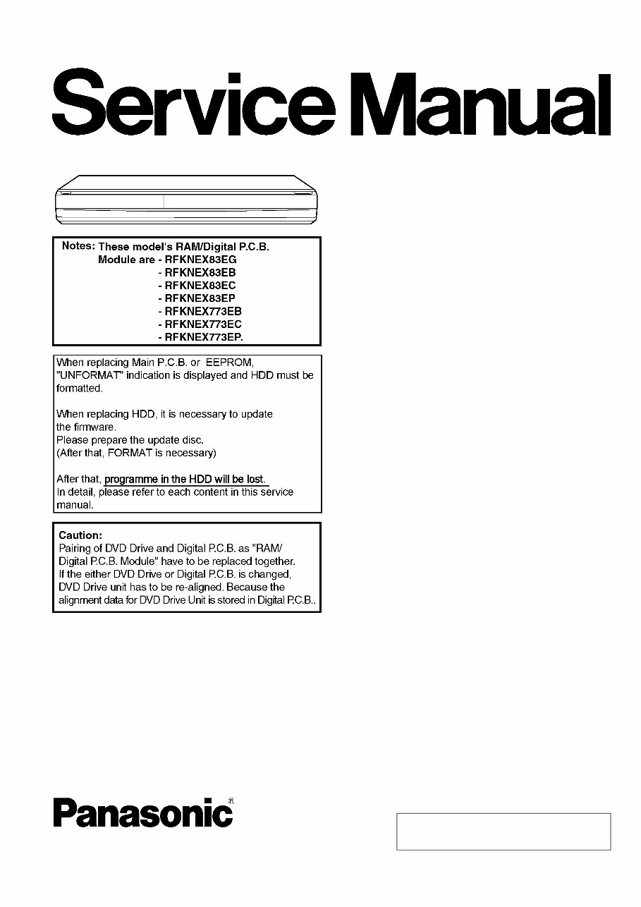 Panasonic DMR-EX83 + EX773 Series Service Manual & Repair Guide preview img 1