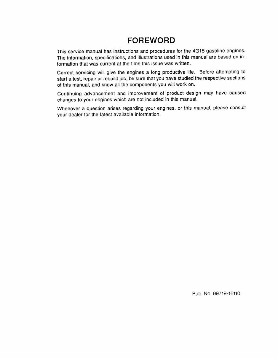 Mitsubishi 4G15 Gasoline Engine FG10 FG15 FG18 Forklift Trucks Complete Workshop Service Repair Manual preview img 3