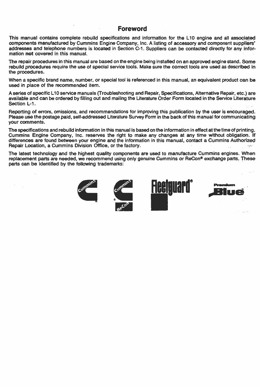 CUMMINS L10 Series Diesel Engine (External Damper models) Service Repair Manual - ! preview img 3