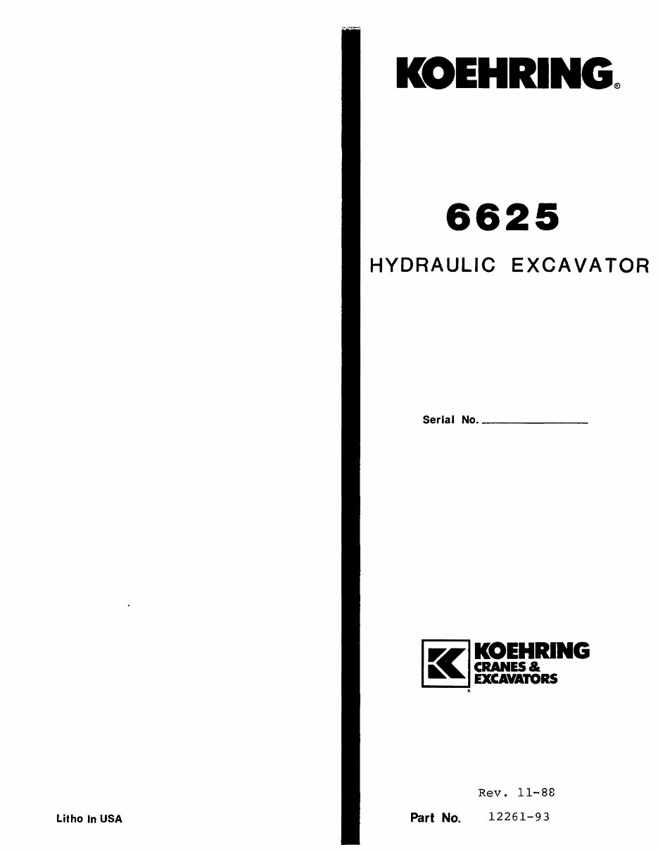 KOEHRING Hydraulic Excavator 6625 Parts Manual preview img 1