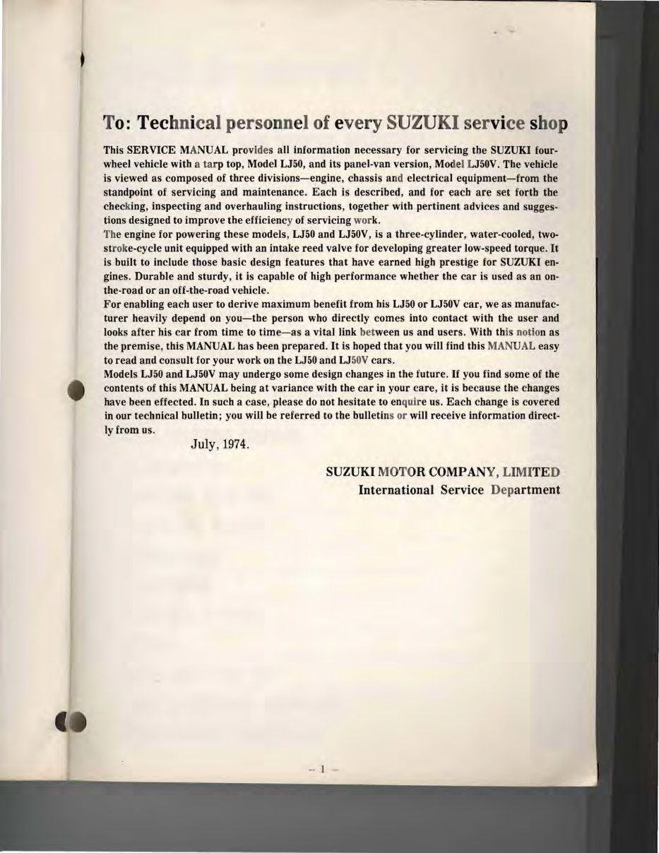 SUZUKI LJ50 LJ50V 4WD JIMNY & VAN FACTORY Workshop Manual preview img 2