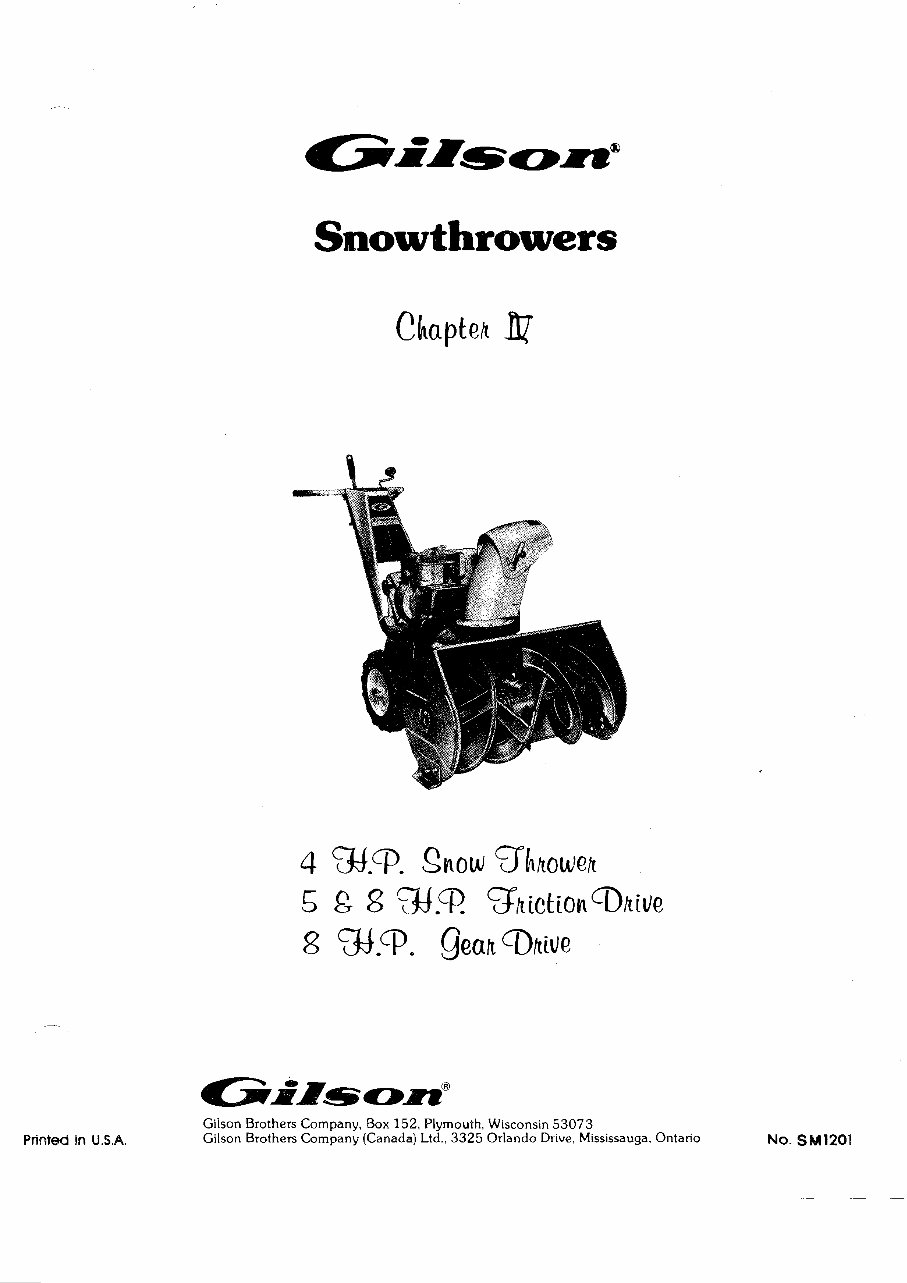 Gilson Snow Thrower service repair manual maintenance preview img 1