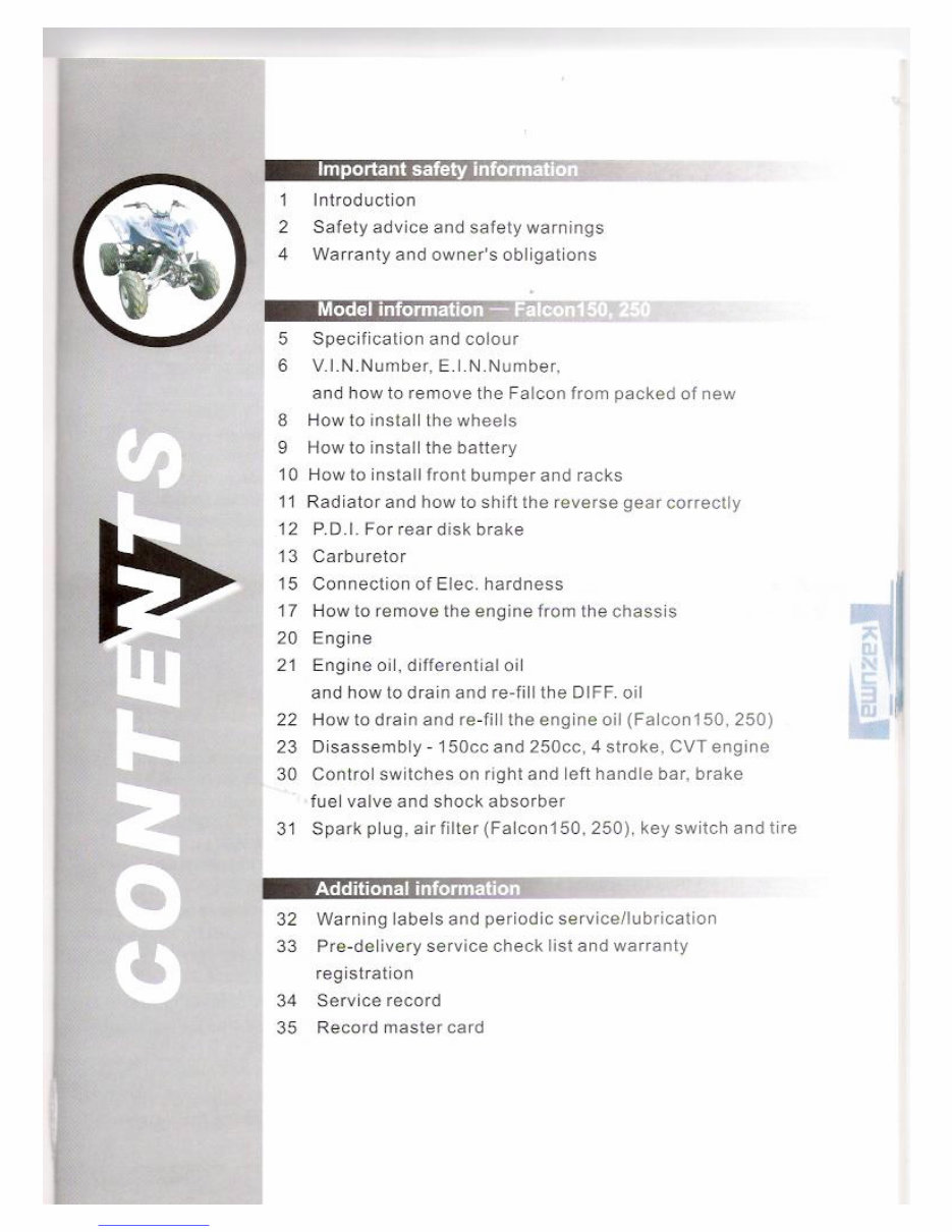 Kazuma Falcon 150/250cc Owners manual preview img 3