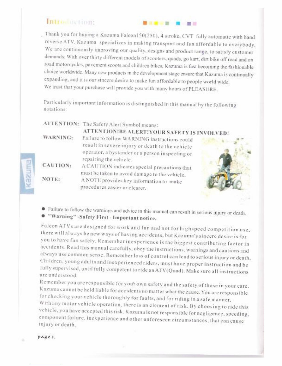 Kazuma Falcon 150/250cc Owners manual preview img 4