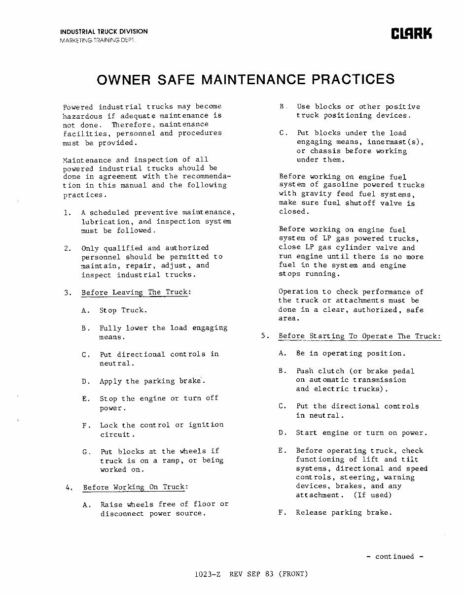 CLARK Forklift C500 20/30 Workshop Service Shop Repair Manual preview img 3