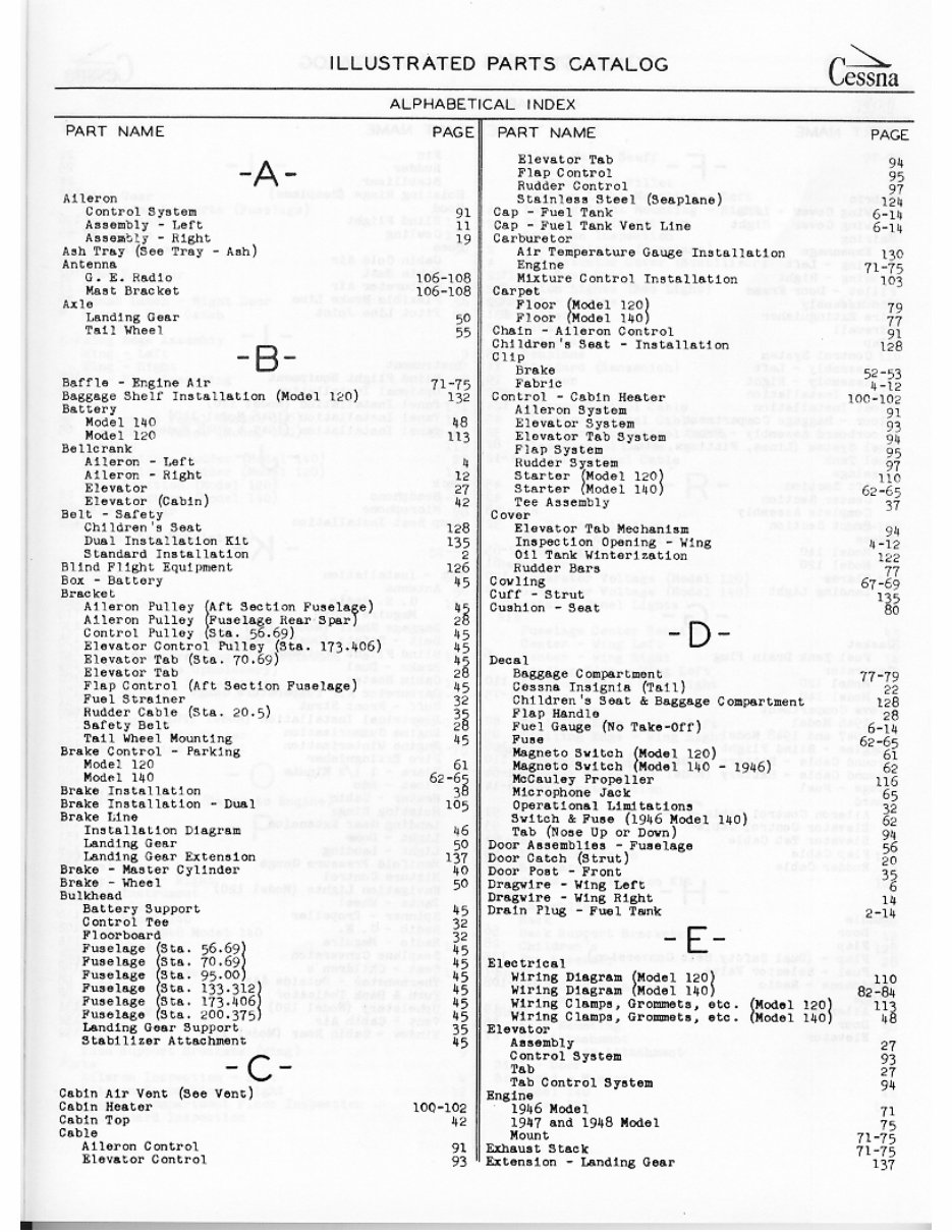 1954 Cessna 120 & 140 Parts Catalog preview img 5