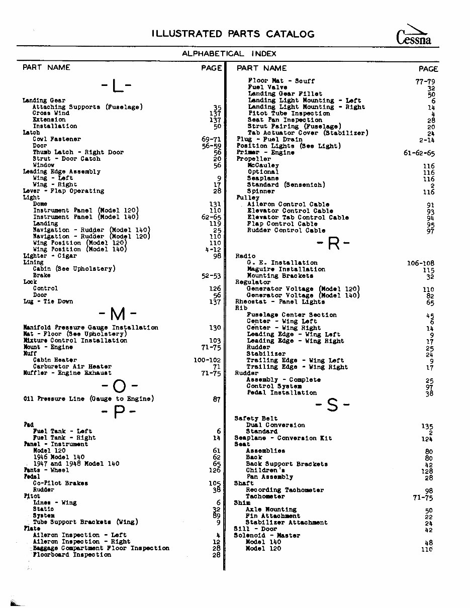 1954 Cessna 120 & 140 Parts Catalog preview img 7