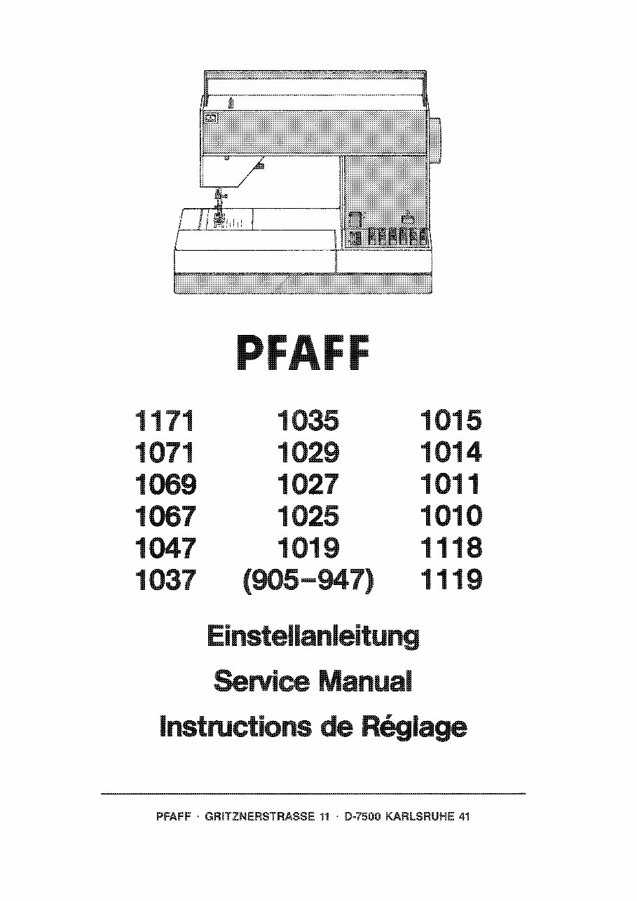 Pfaff Sewing Machines (905 to 1222) Service & Repair Manual preview img 1
