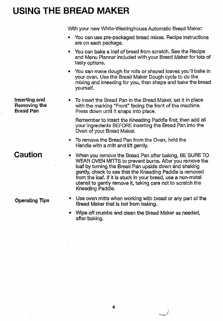 White Westinghouse Fresh Bake Breadmaker Parts Model WTR4400 Instruction Manual Recipes preview img 10