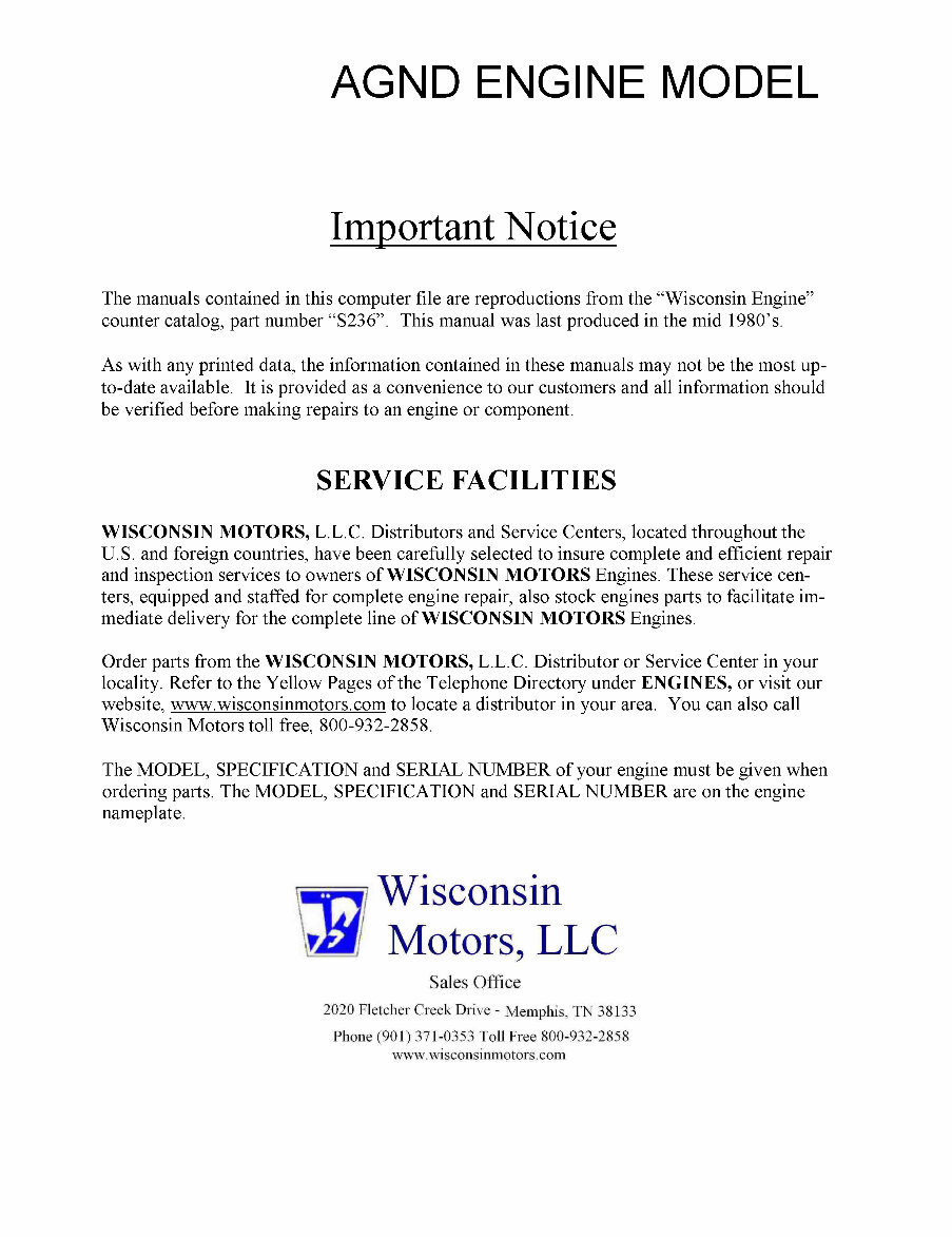 Wisconsin Engine parts manual AGND IPL preview img 1