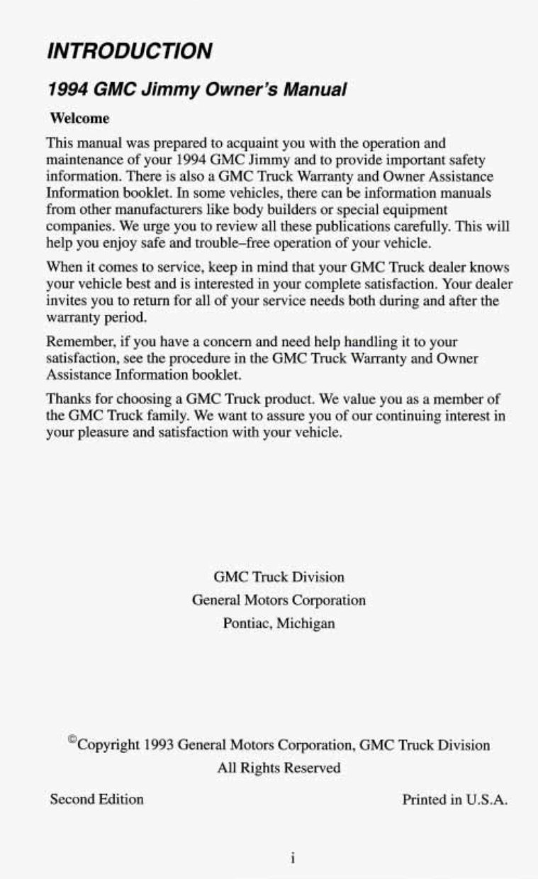 1994 GMC Jimmy Owners Manual preview img 3