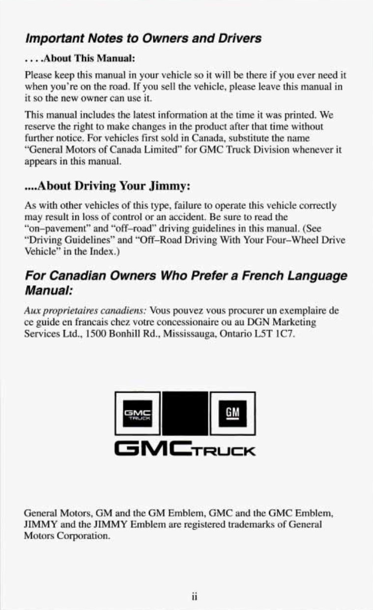 1994 GMC Jimmy Owners Manual preview img 4