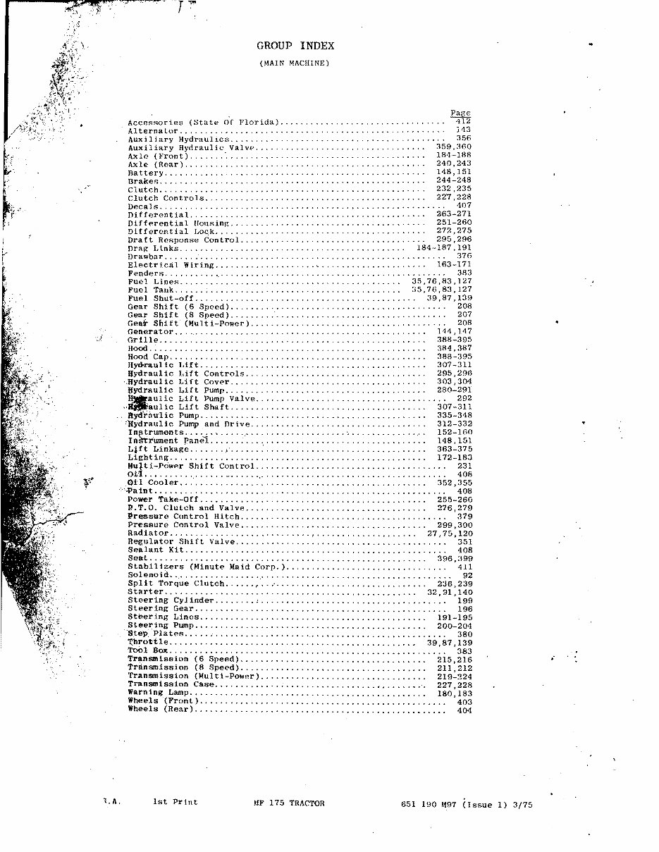 MASSEY FERGUSON MF 175 Tractor Parts Manual 651190M97 preview img 6