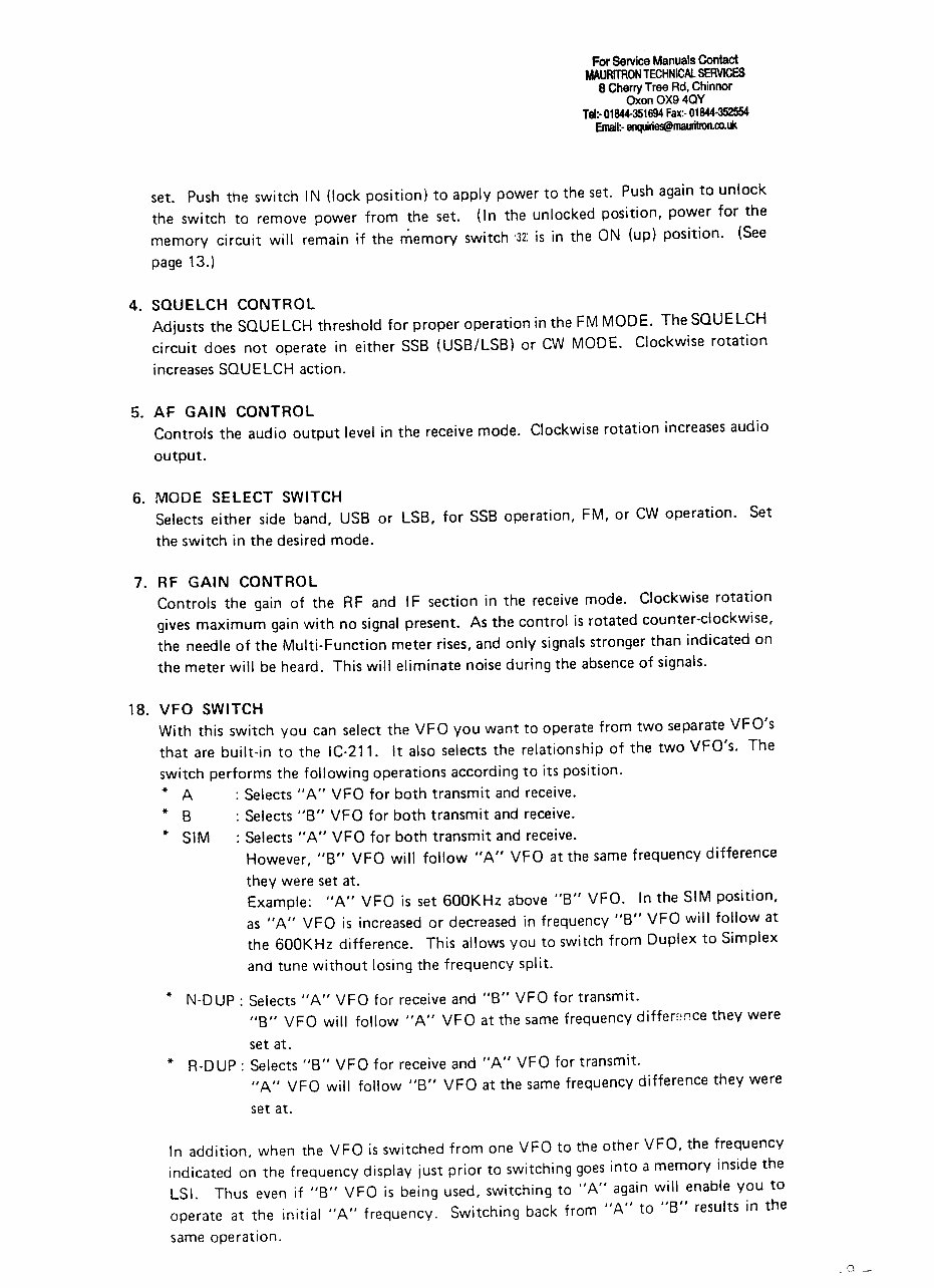 ICOM Service Manual IC 211 preview img 10
