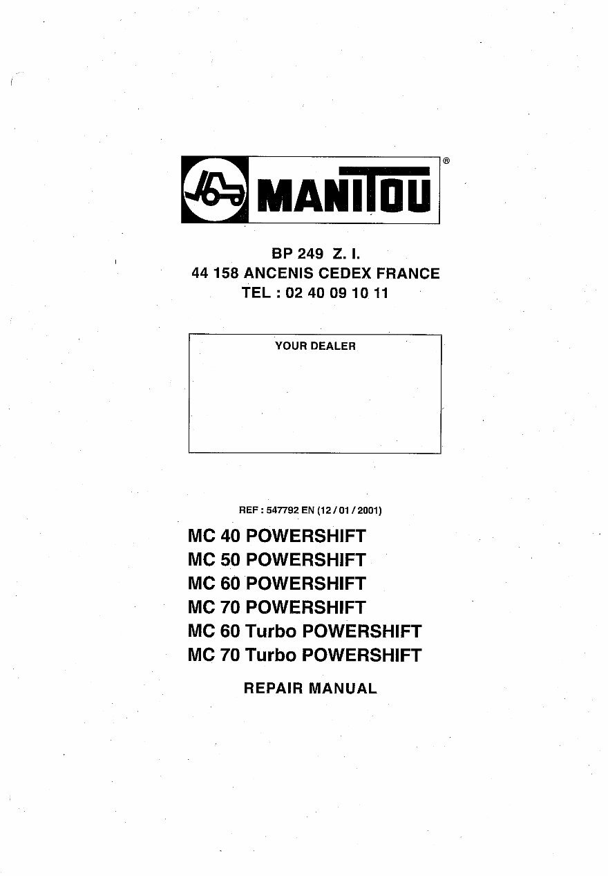 Manitou MC Forklifts (MC 40/MC 50/MC 60/MC 70) OEM Service & Repair Manual preview img 1